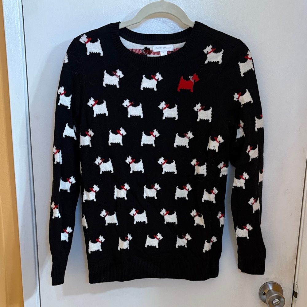 Charter Club Black Sweater with Dog Pattern